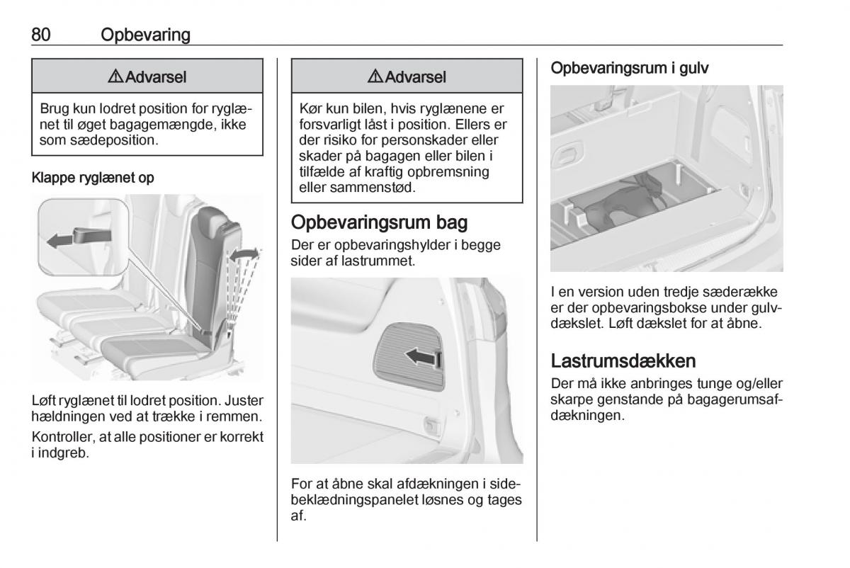 Opel Zafira C FL Bilens instruktionsbog / page 82