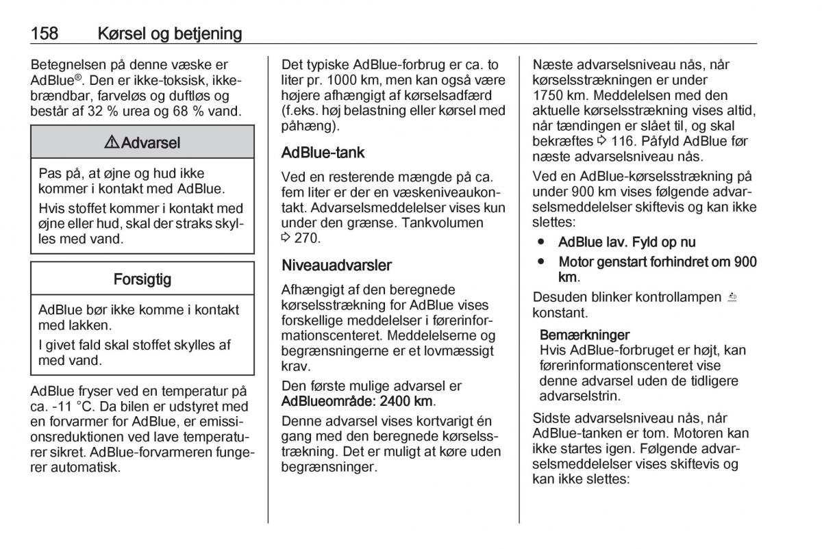 Opel Zafira C FL Bilens instruktionsbog / page 160