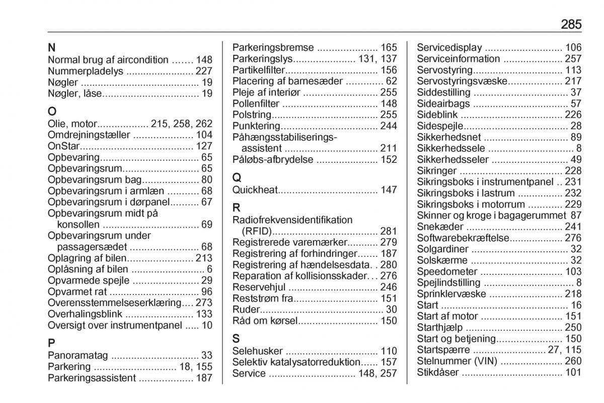 manual  Opel Zafira C FL Bilens instruktionsbog / page 287