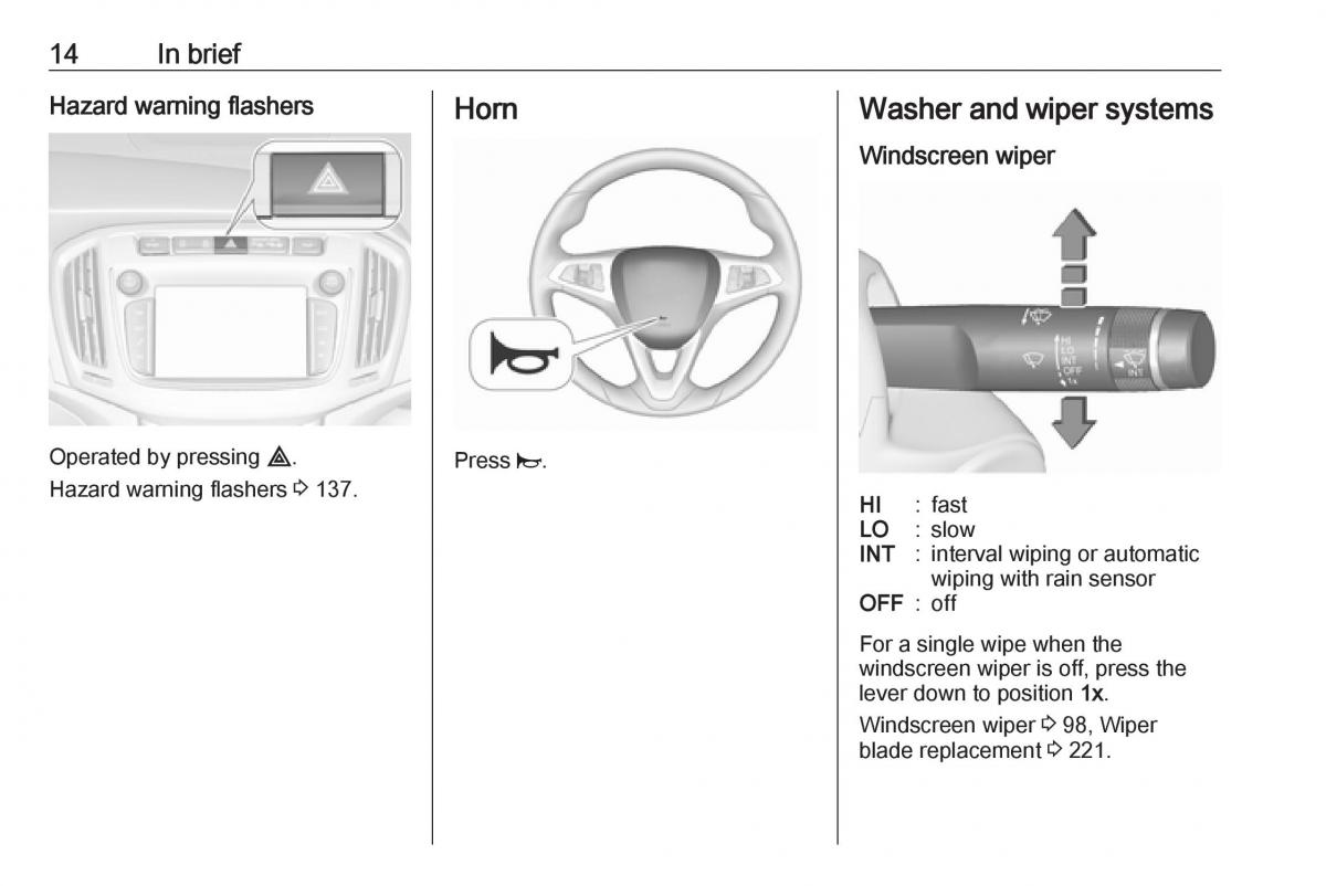 Opel Zafira C FL owners manual / page 16