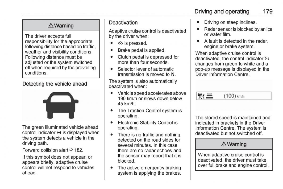 Opel Zafira C FL owners manual / page 181