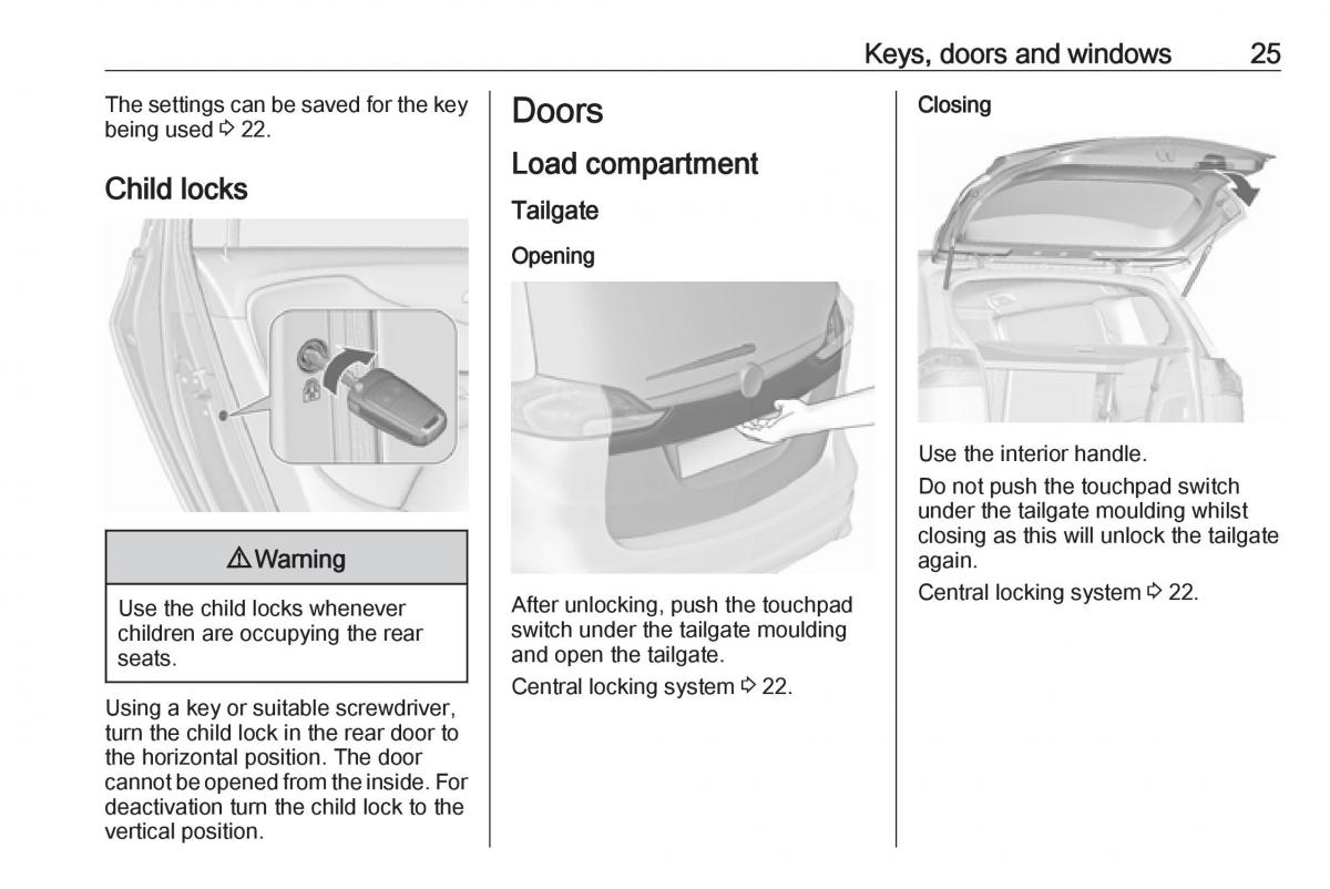 Opel Zafira C FL owners manual / page 27