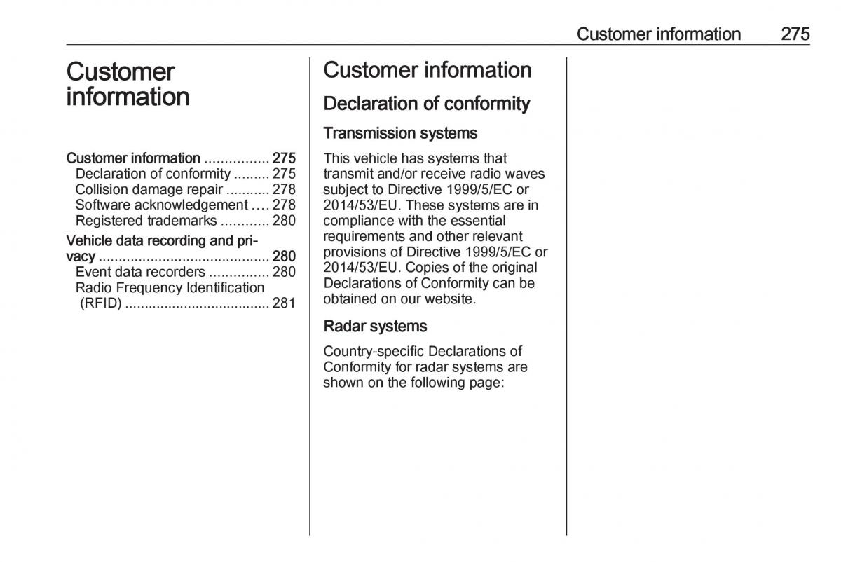 Opel Zafira C FL owners manual / page 277
