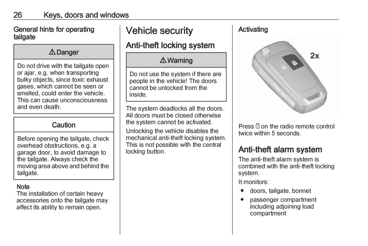 Opel Zafira C FL owners manual / page 28