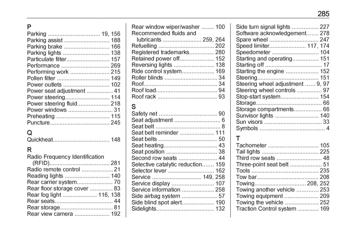 Opel Zafira C FL owners manual / page 287