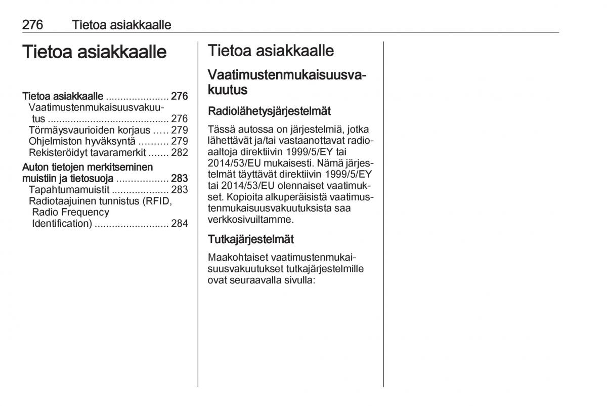 Opel Zafira C FL omistajan kasikirja / page 278