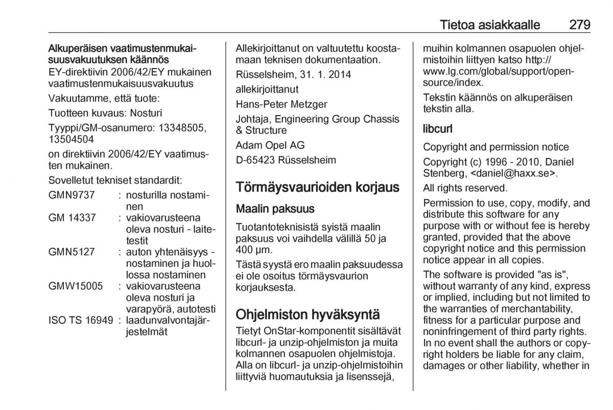 Opel Zafira C FL omistajan kasikirja / page 281