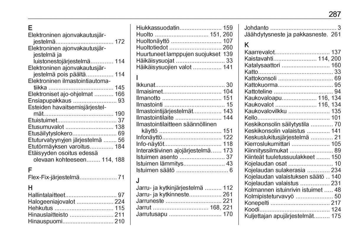 Opel Zafira C FL omistajan kasikirja / page 289