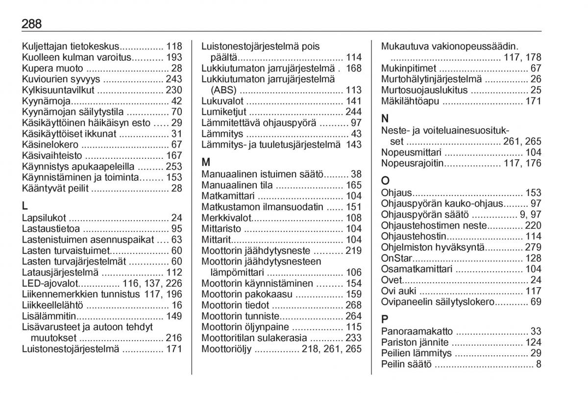 manual  Opel Zafira C FL omistajan kasikirja / page 290