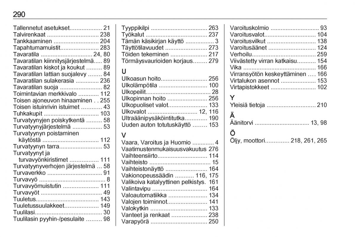 manual  Opel Zafira C FL omistajan kasikirja / page 292