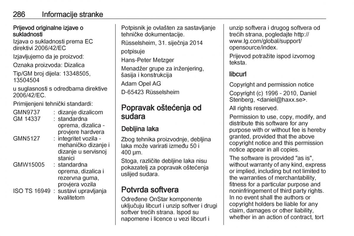 Opel Zafira C FL vlasnicko uputstvo / page 288