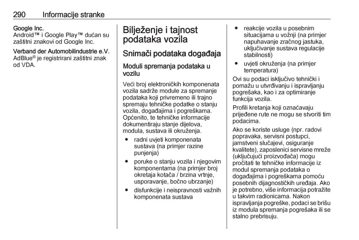 Opel Zafira C FL vlasnicko uputstvo / page 292