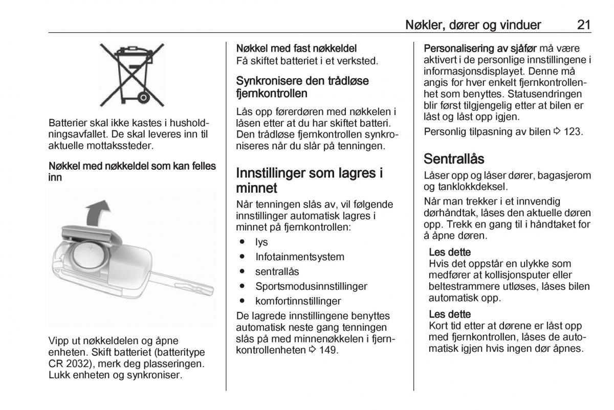 Opel Zafira C FL bruksanvisningen / page 23