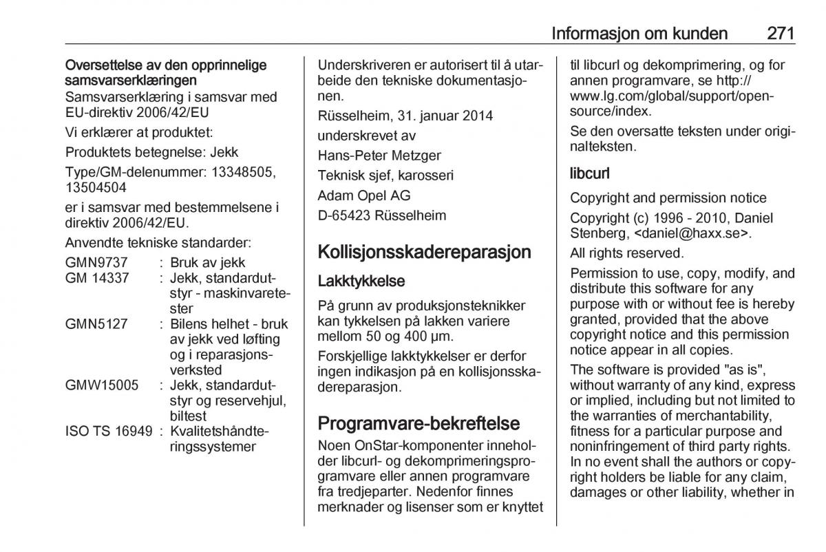 Opel Zafira C FL bruksanvisningen / page 273