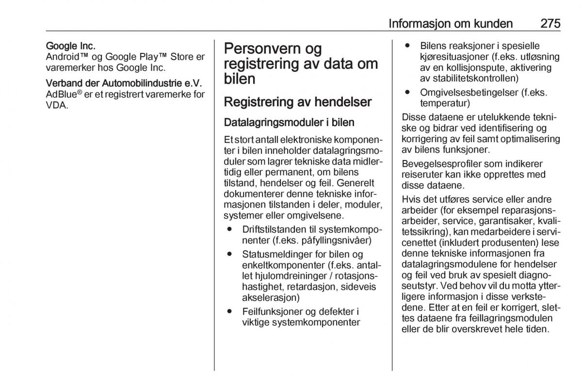 Opel Zafira C FL bruksanvisningen / page 277