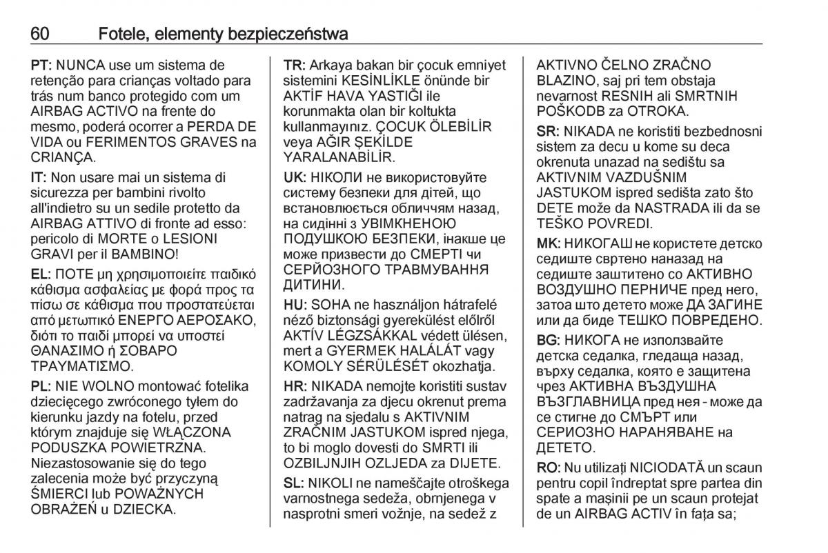 Opel Zafira C FL instrukcja obslugi / page 62