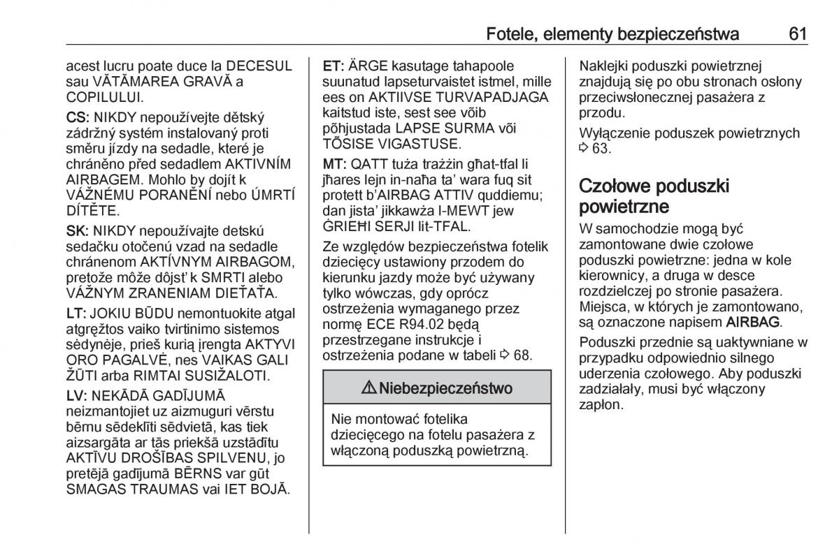 Opel Zafira C FL instrukcja obslugi / page 63