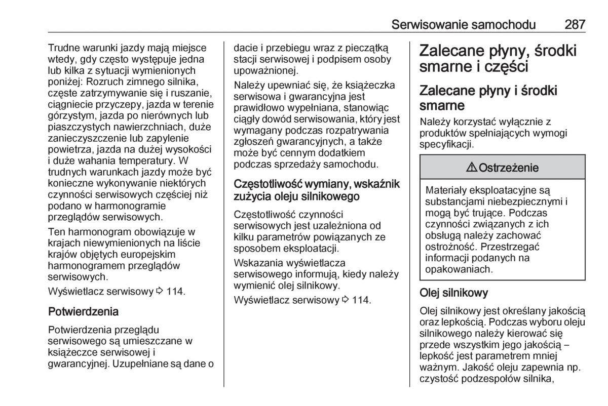 Opel Zafira C FL instrukcja obslugi / page 289