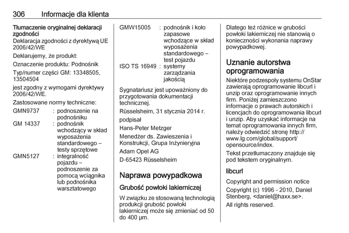 Opel Zafira C FL instrukcja obslugi / page 308