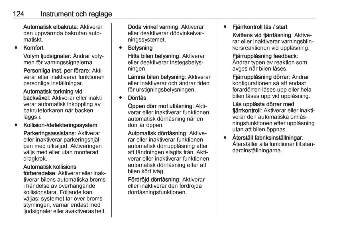 Opel Zafira C FL instruktionsbok / page 126