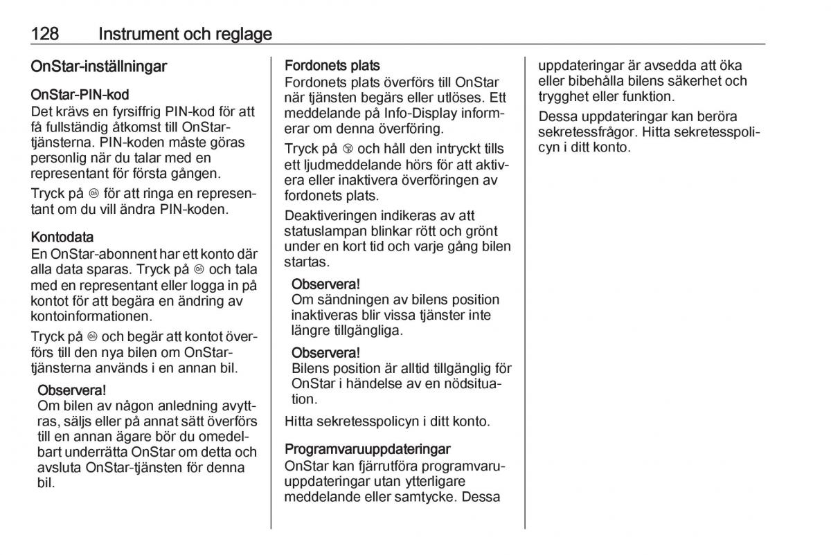 Opel Zafira C FL instruktionsbok / page 130