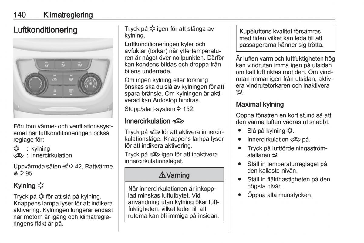 Opel Zafira C FL instruktionsbok / page 142