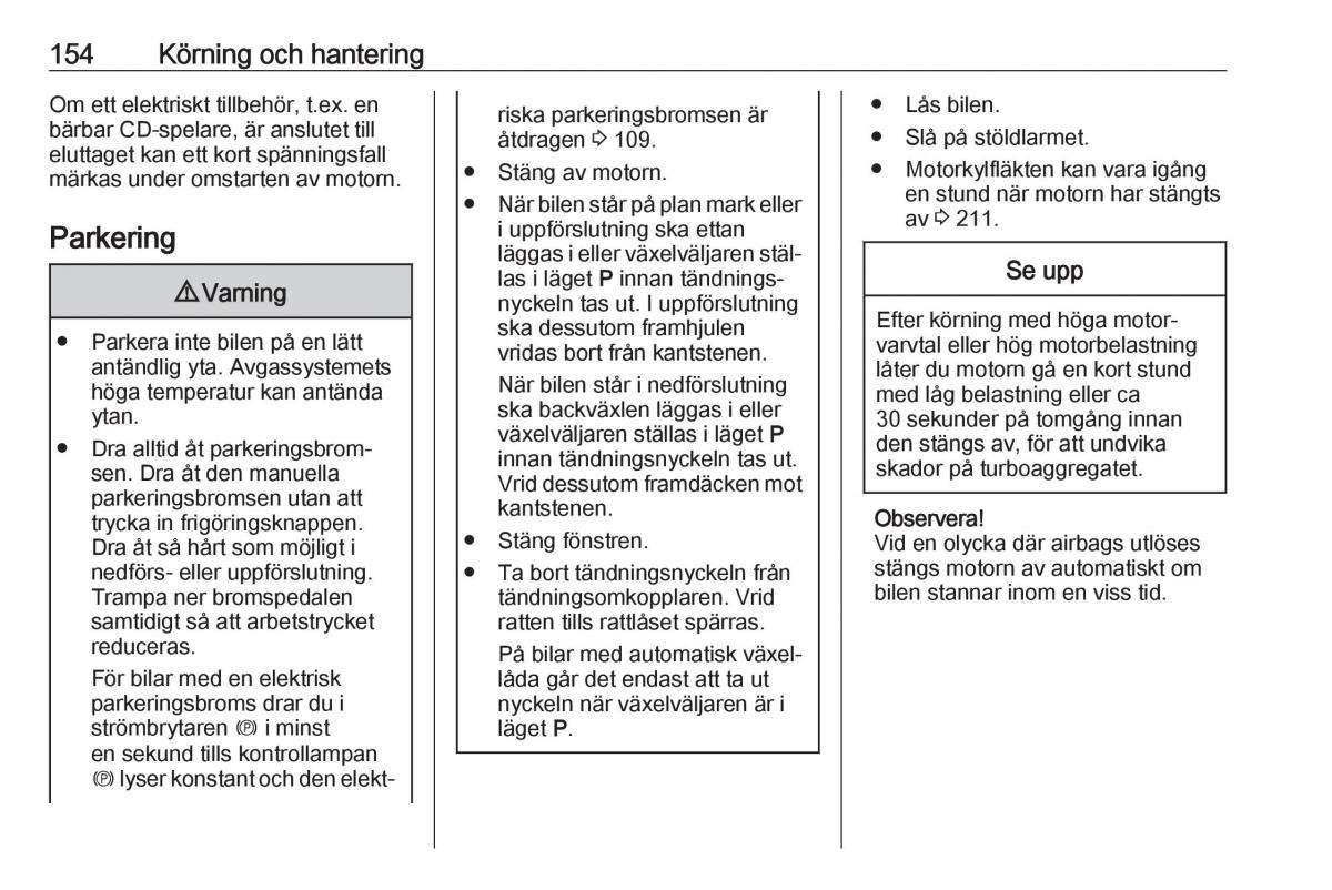 Opel Zafira C FL instruktionsbok / page 156