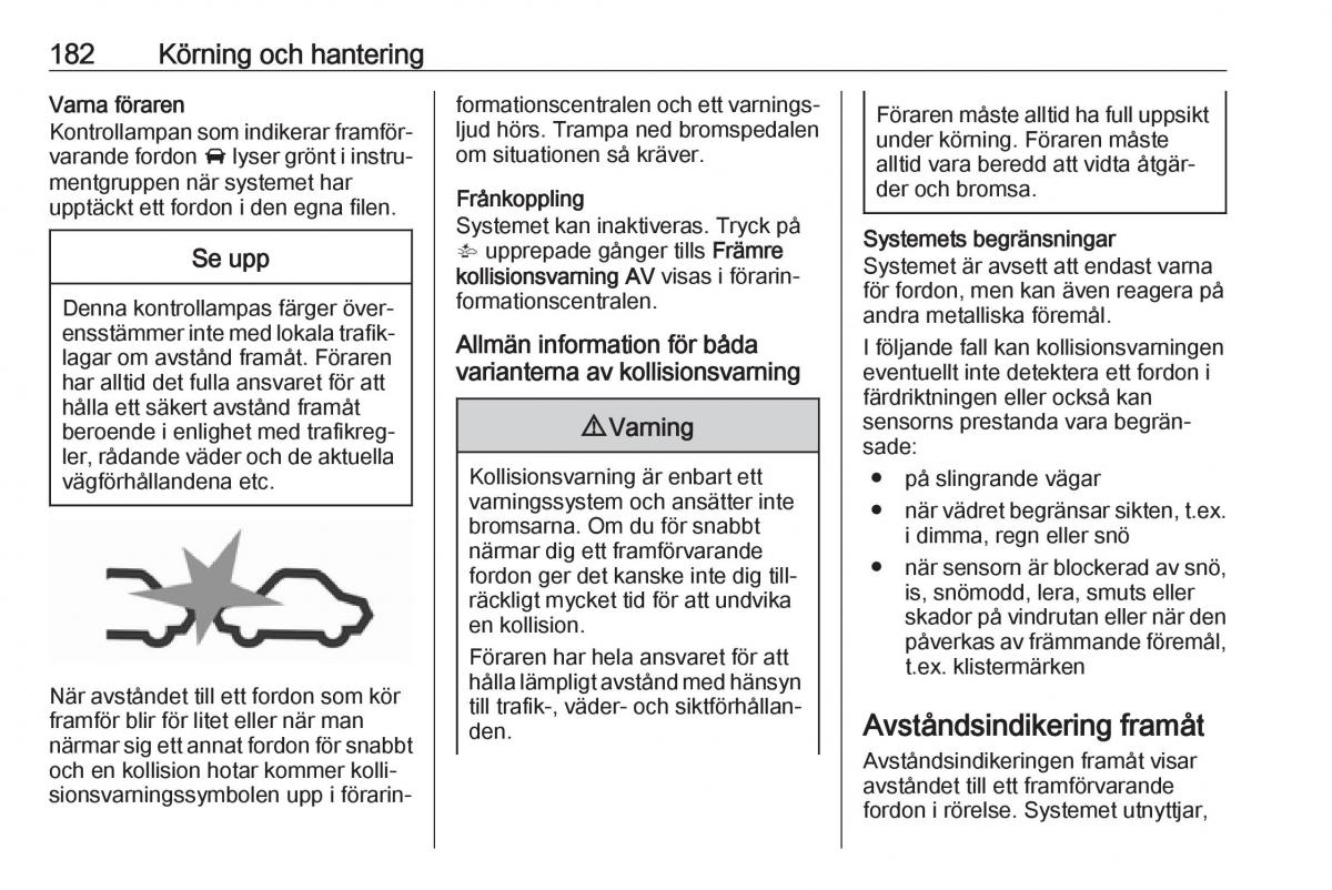 Opel Zafira C FL instruktionsbok / page 184