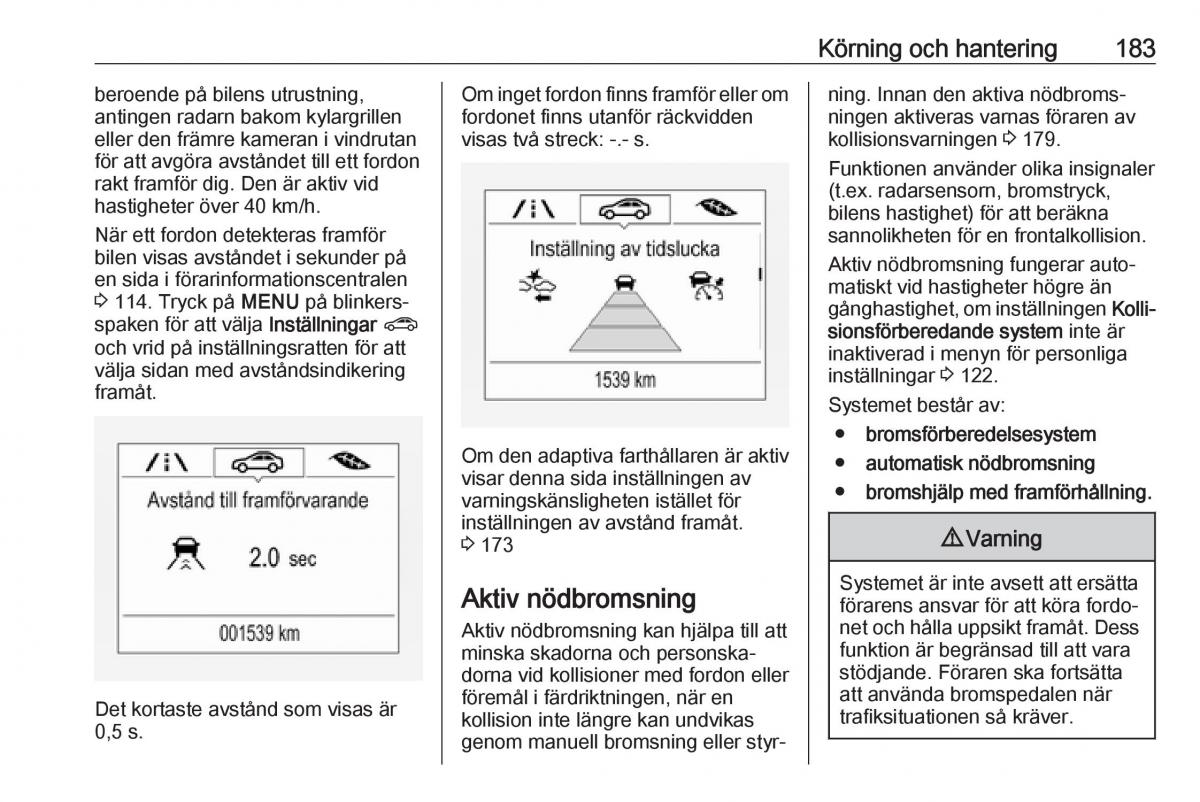 Opel Zafira C FL instruktionsbok / page 185