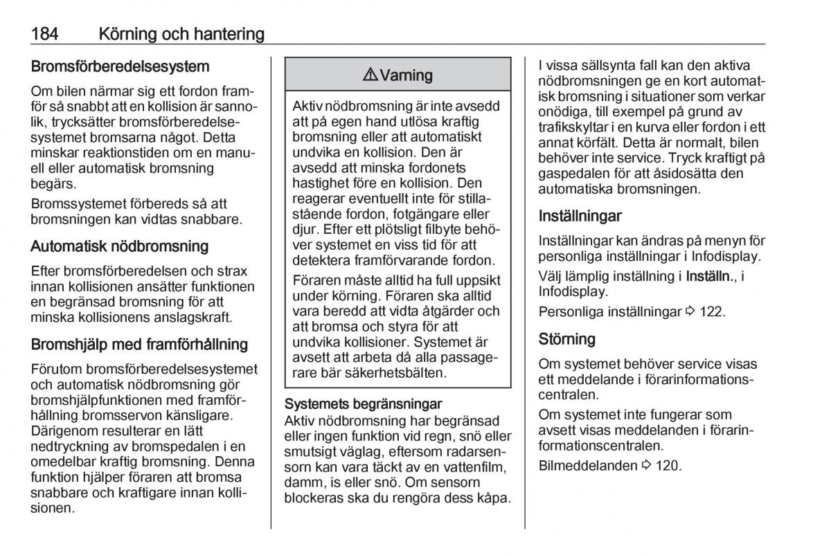 Opel Zafira C FL instruktionsbok / page 186