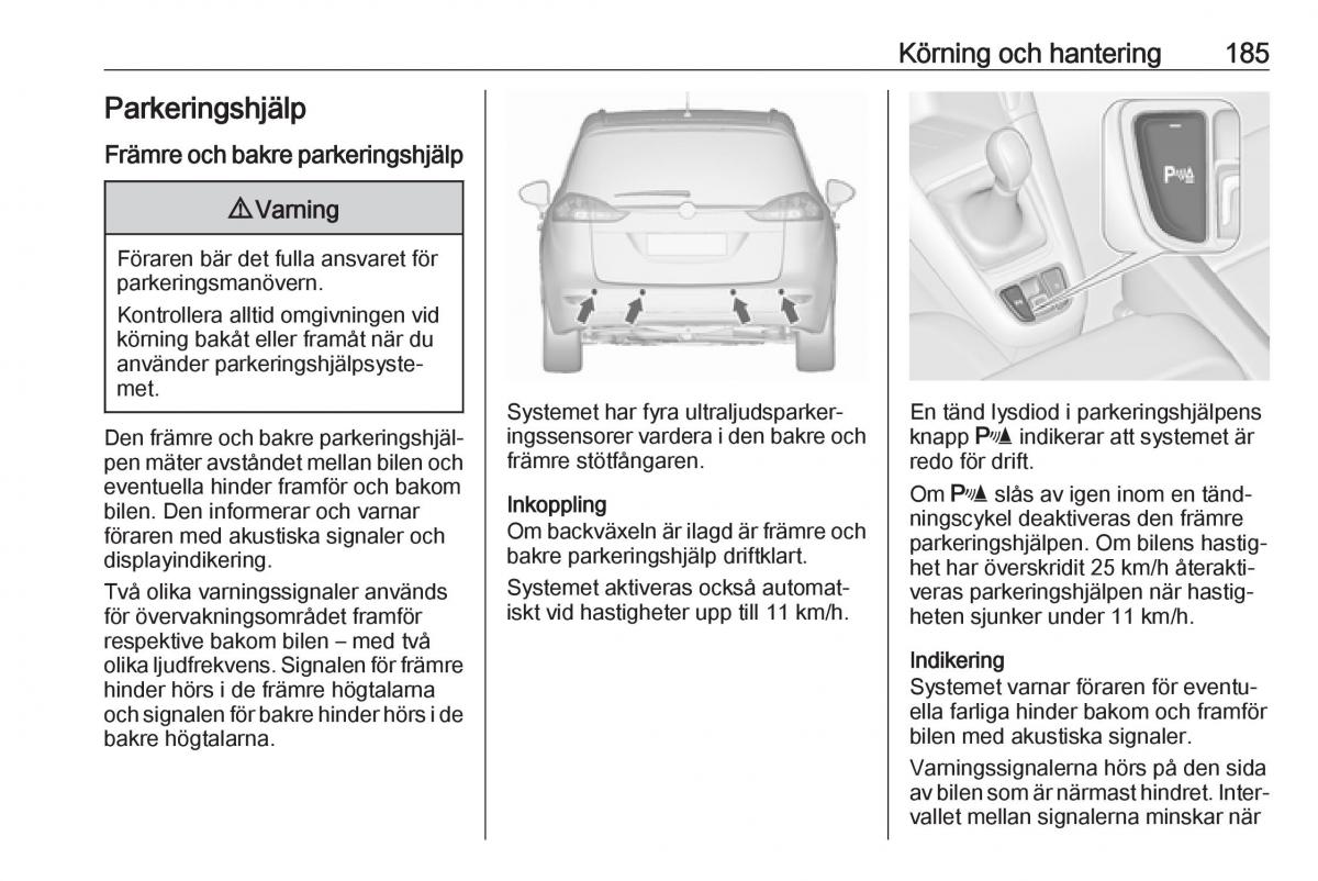 Opel Zafira C FL instruktionsbok / page 187