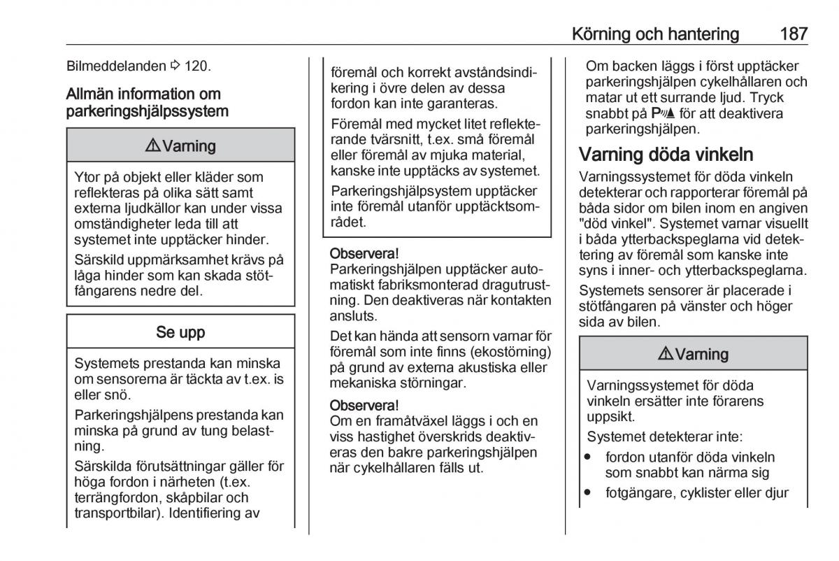 Opel Zafira C FL instruktionsbok / page 189