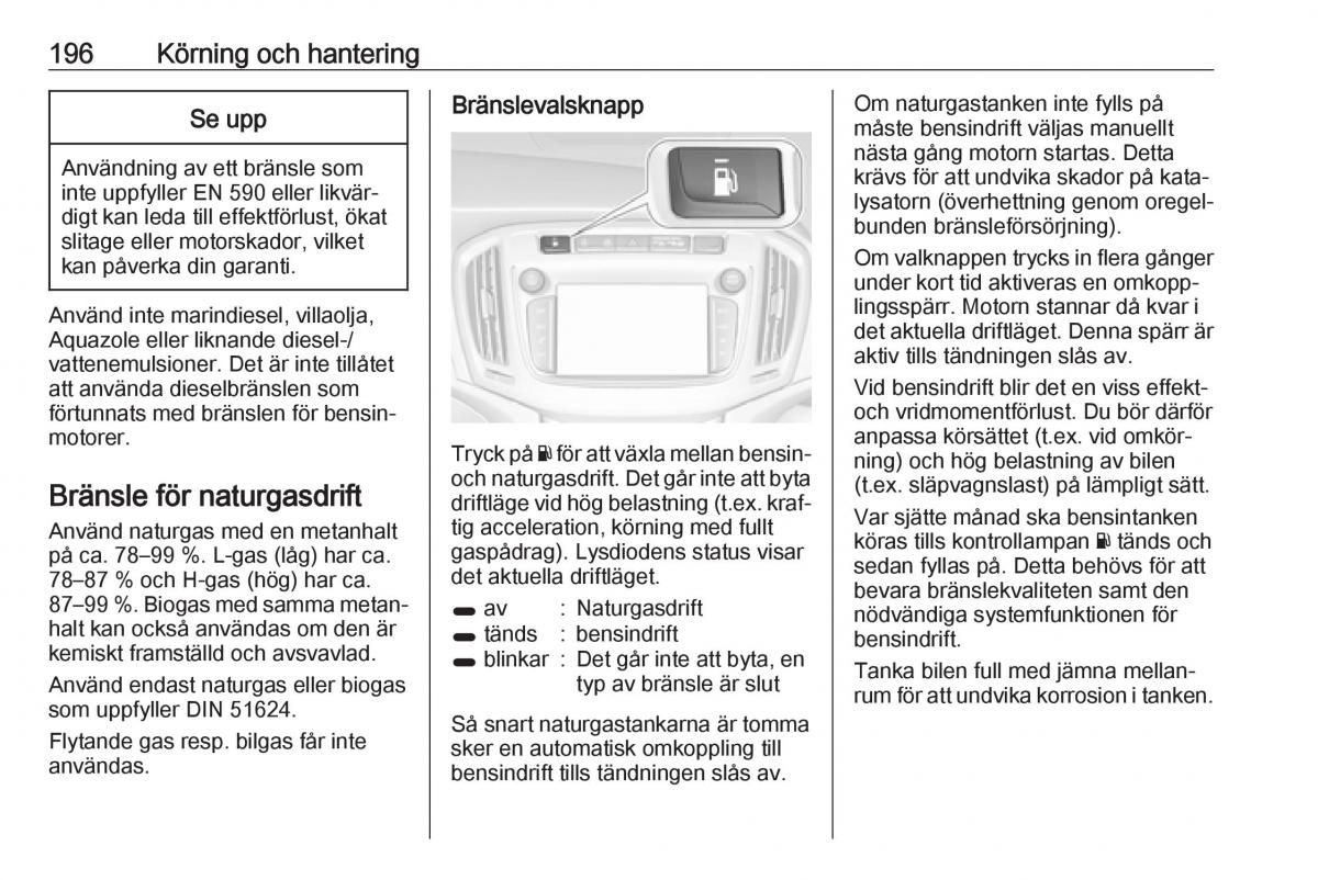 Opel Zafira C FL instruktionsbok / page 198
