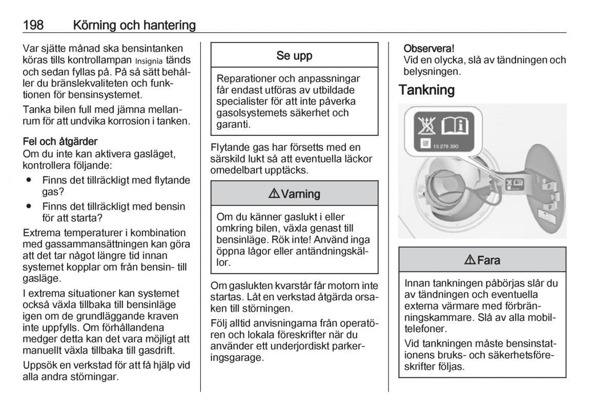 Opel Zafira C FL instruktionsbok / page 200