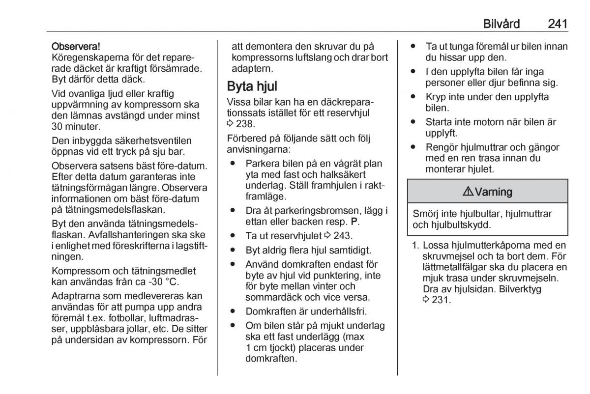 Opel Zafira C FL instruktionsbok / page 243