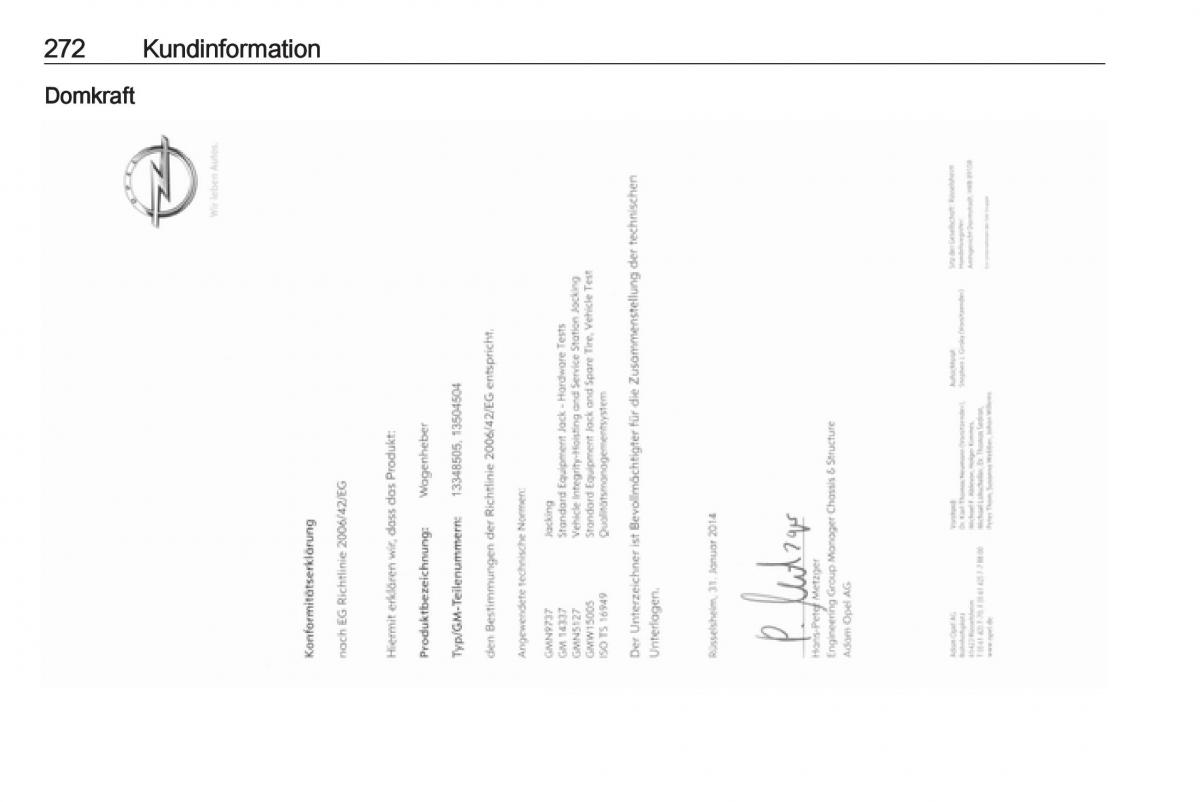 Opel Zafira C FL instruktionsbok / page 274