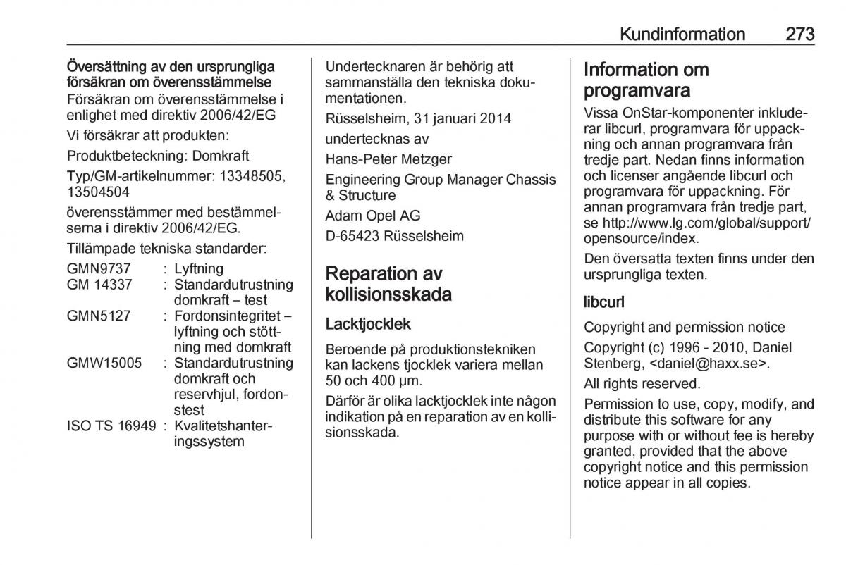 Opel Zafira C FL instruktionsbok / page 275