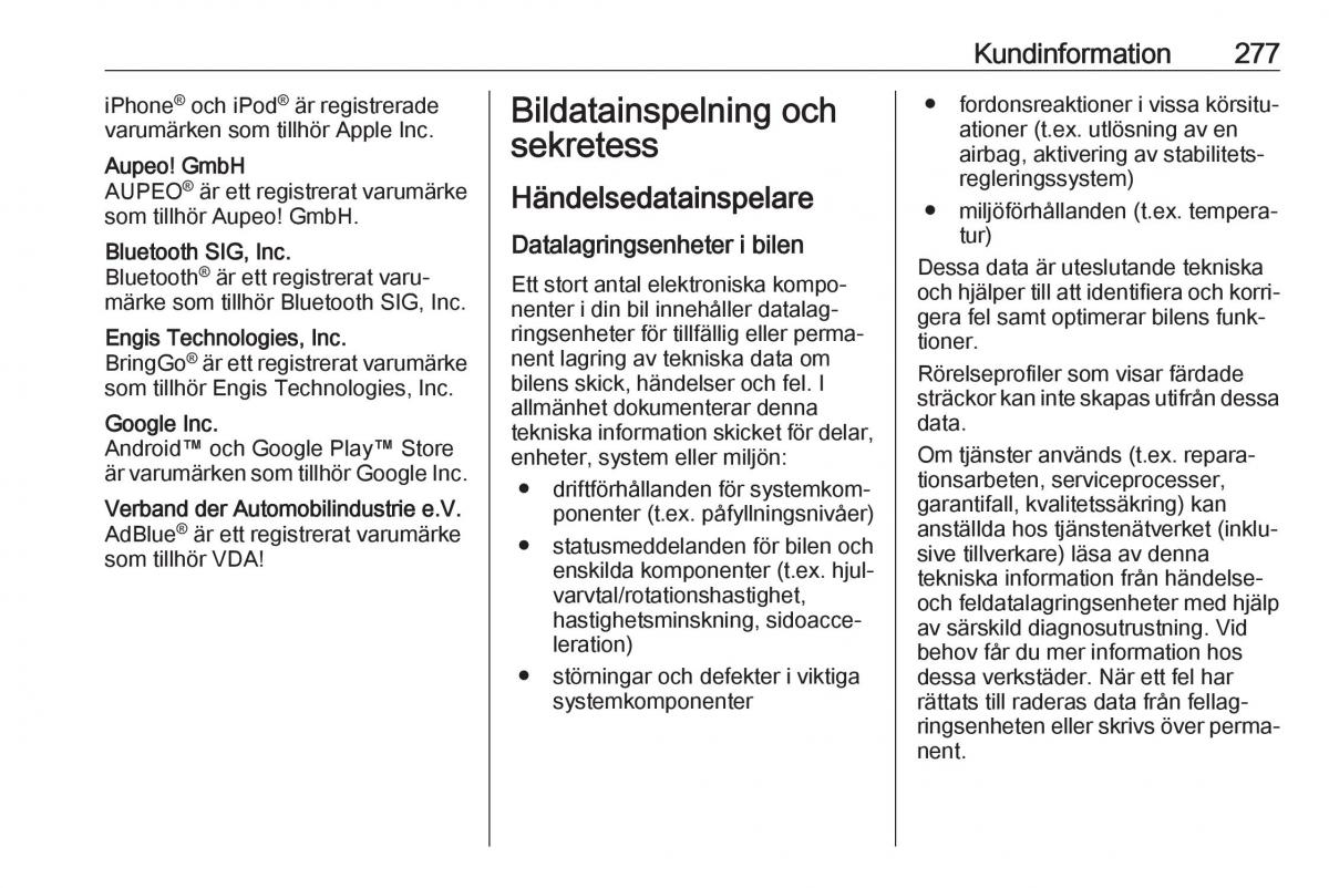 Opel Zafira C FL instruktionsbok / page 279