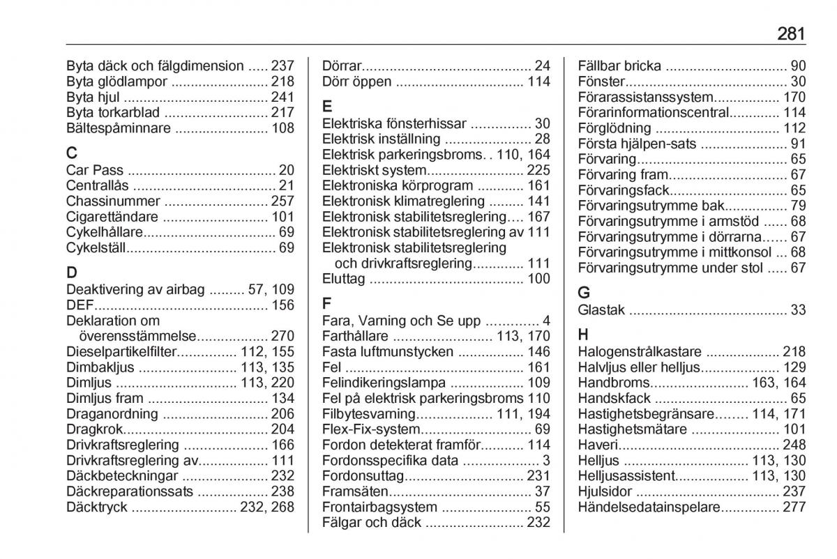 Opel Zafira C FL instruktionsbok / page 283