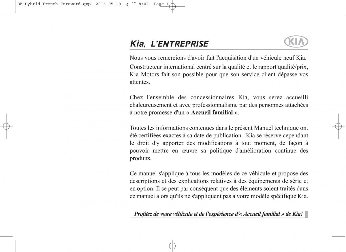 KIA Niro manuel du proprietaire / page 1