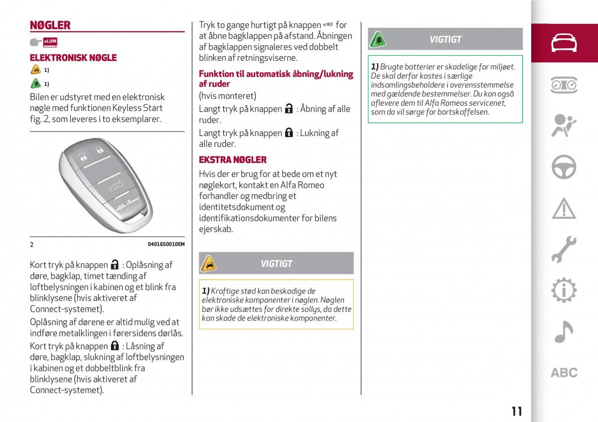 Alfa Romeo Giulia Bilens instruktionsbog / page 13