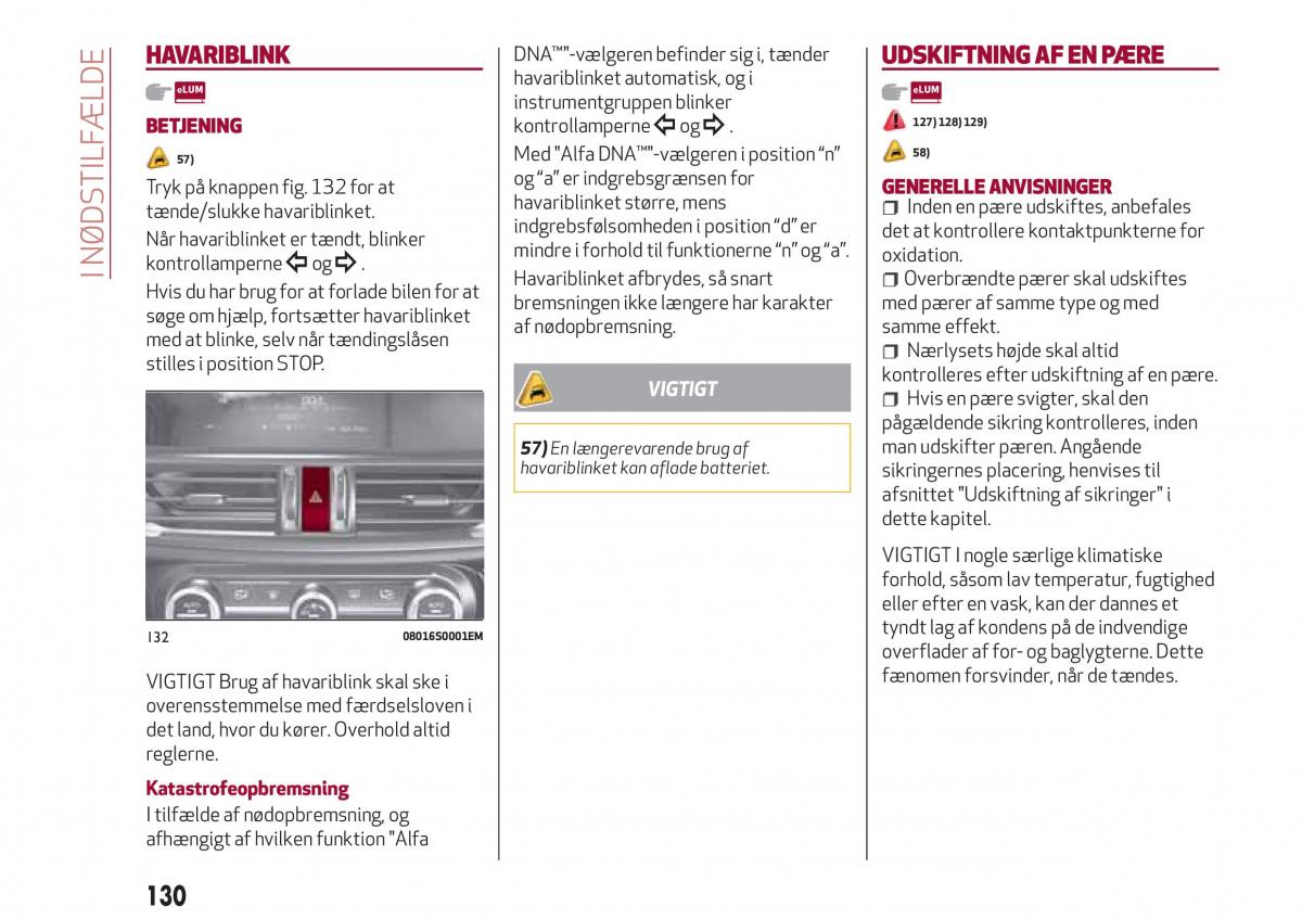 Alfa Romeo Giulia Bilens instruktionsbog / page 132