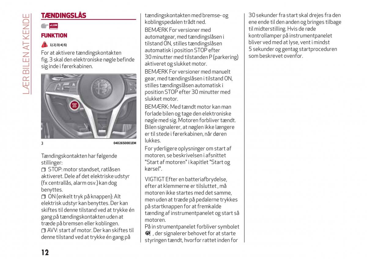 Alfa Romeo Giulia Bilens instruktionsbog / page 14