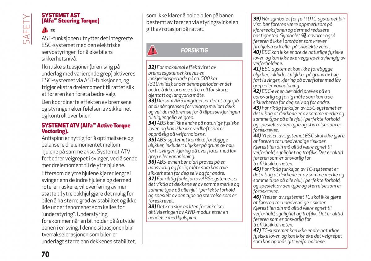 Alfa Romeo Giulia bruksanvisningen / page 72