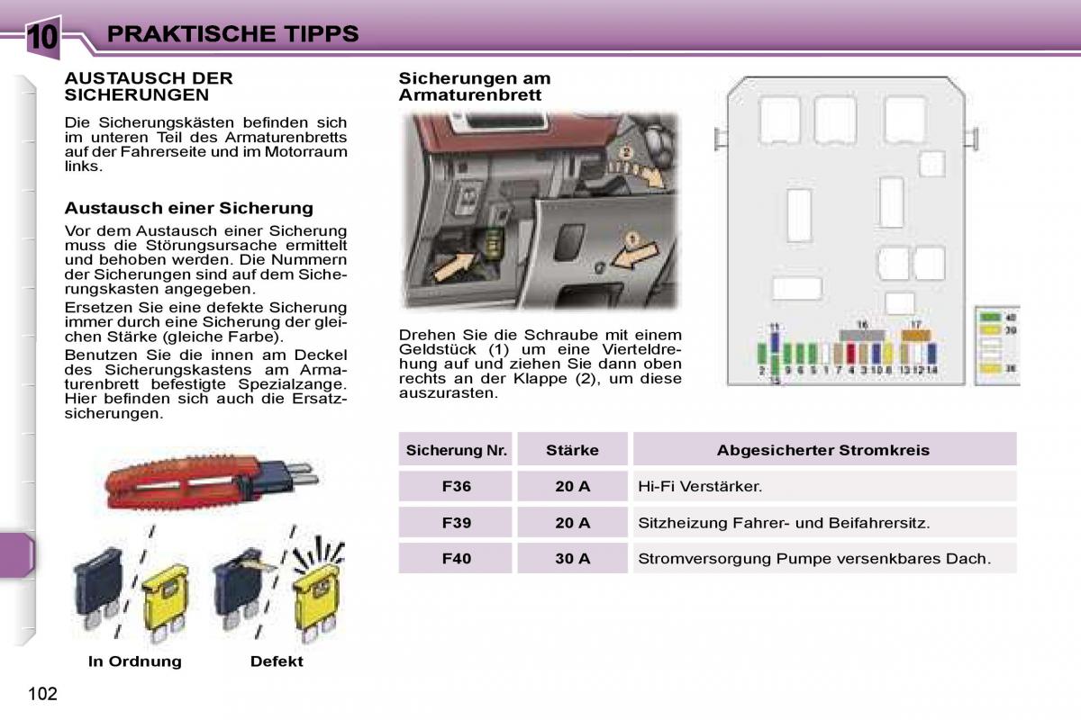 Peugeot 307 CC Handbuch / page 119