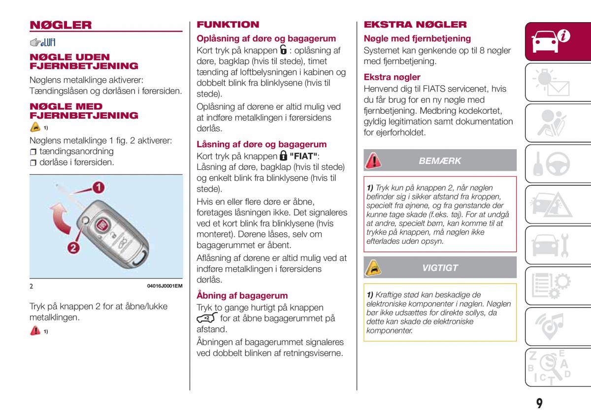 Fiat Tipo sedan Bilens instruktionsbog / page 11