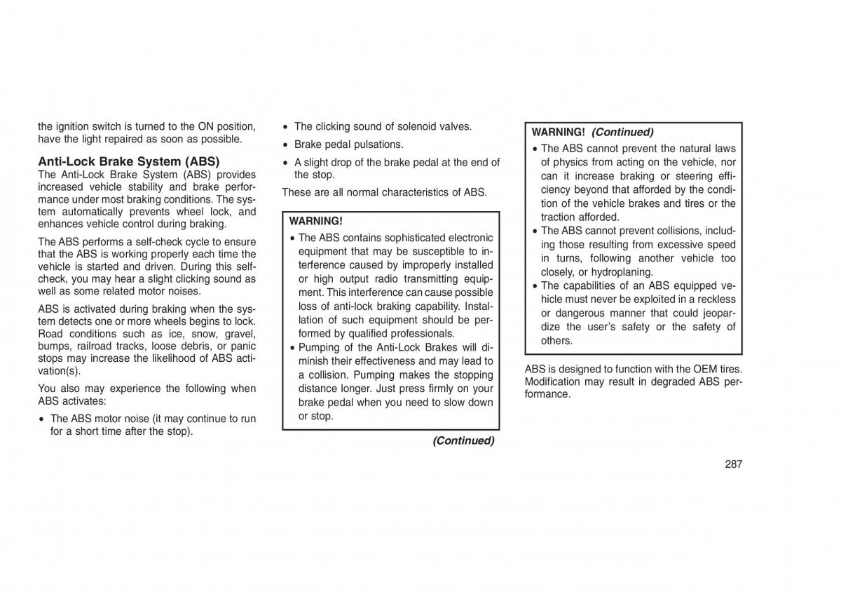 Jeep Grand Cherokee WK2 WH2 owners manual / page 291