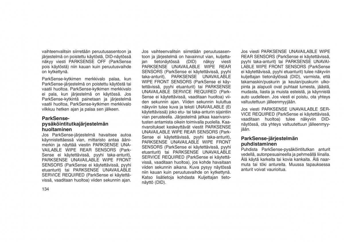 Jeep Grand Cherokee WK2 WH2 omistajan kasikirja / page 138