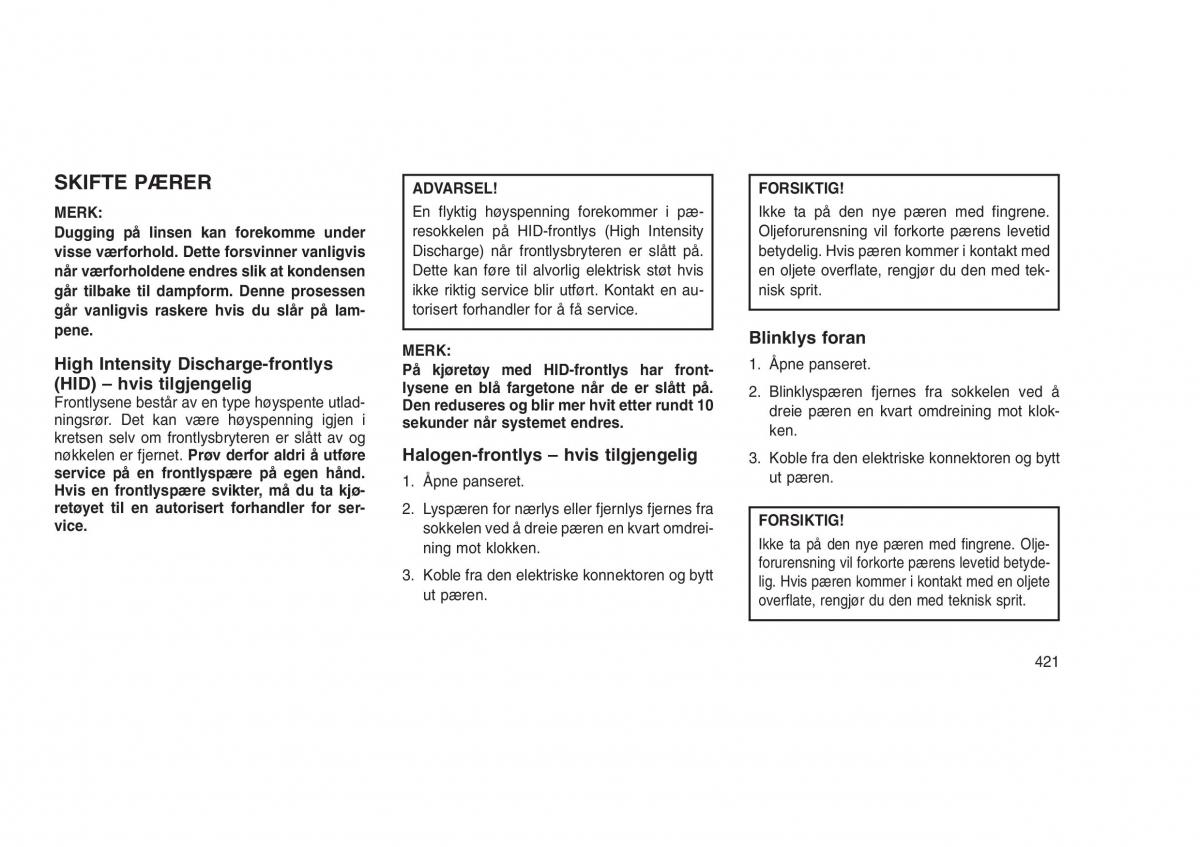 Jeep Grand Cherokee WK2 WH2 bruksanvisningen / page 425