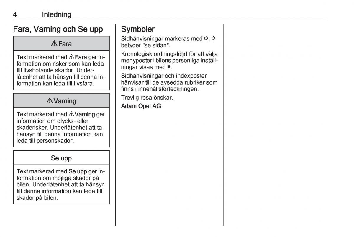 Opel Insignia A instruktionsbok / page 6